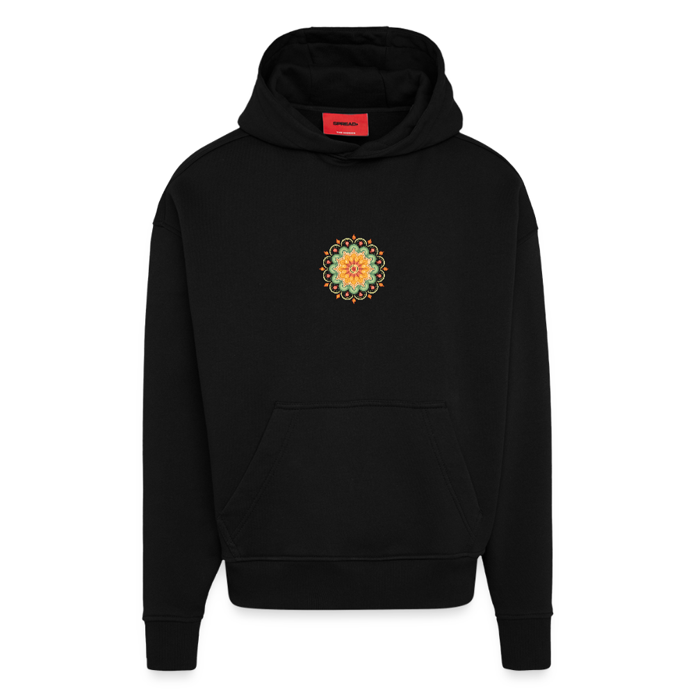 Heavyweight Oversized Organic Hoodie Made in EU mit Mandala Vibes Print - SOLID BLACK