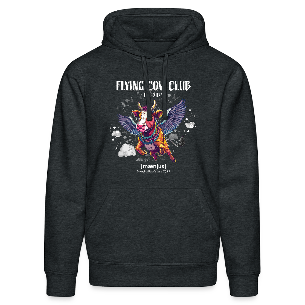 Unisex Bio-Hoodie mit FLYING COW CLUB PRINT Vorderseite - Dunkelgrau meliert