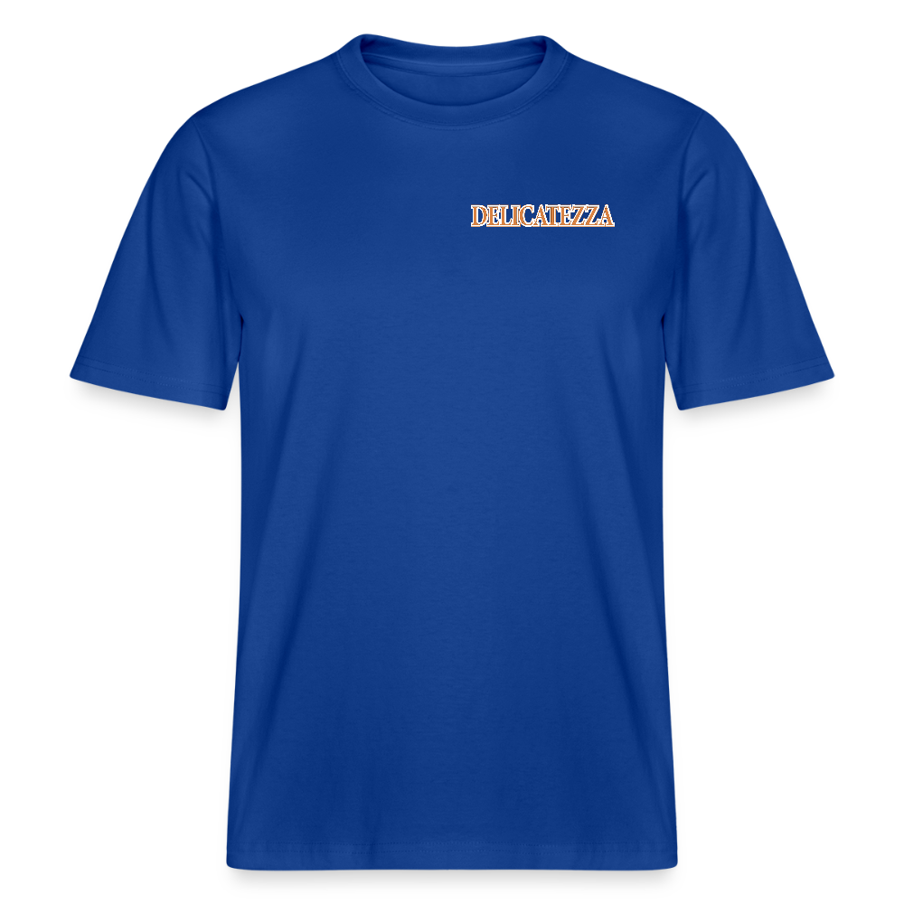 Relaxed Fit Unisex Bio-T-Shirt mit DELICATEZZA SARDINE PRINT Vorder- und Rückseite - Dunkelblau
