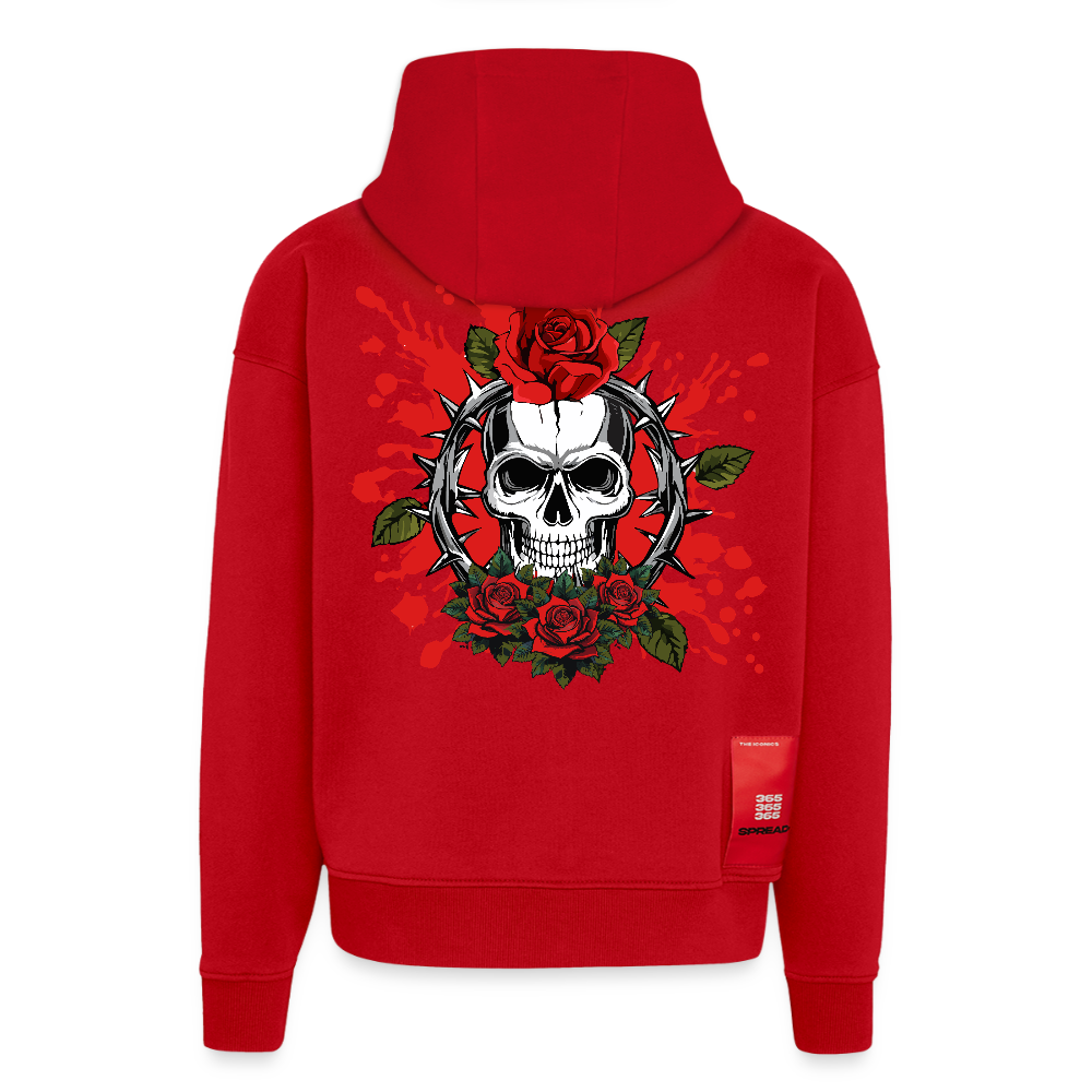 Heavyweight Oversized Organic Hoodie mit ROSENSKULL PRINT - Rot