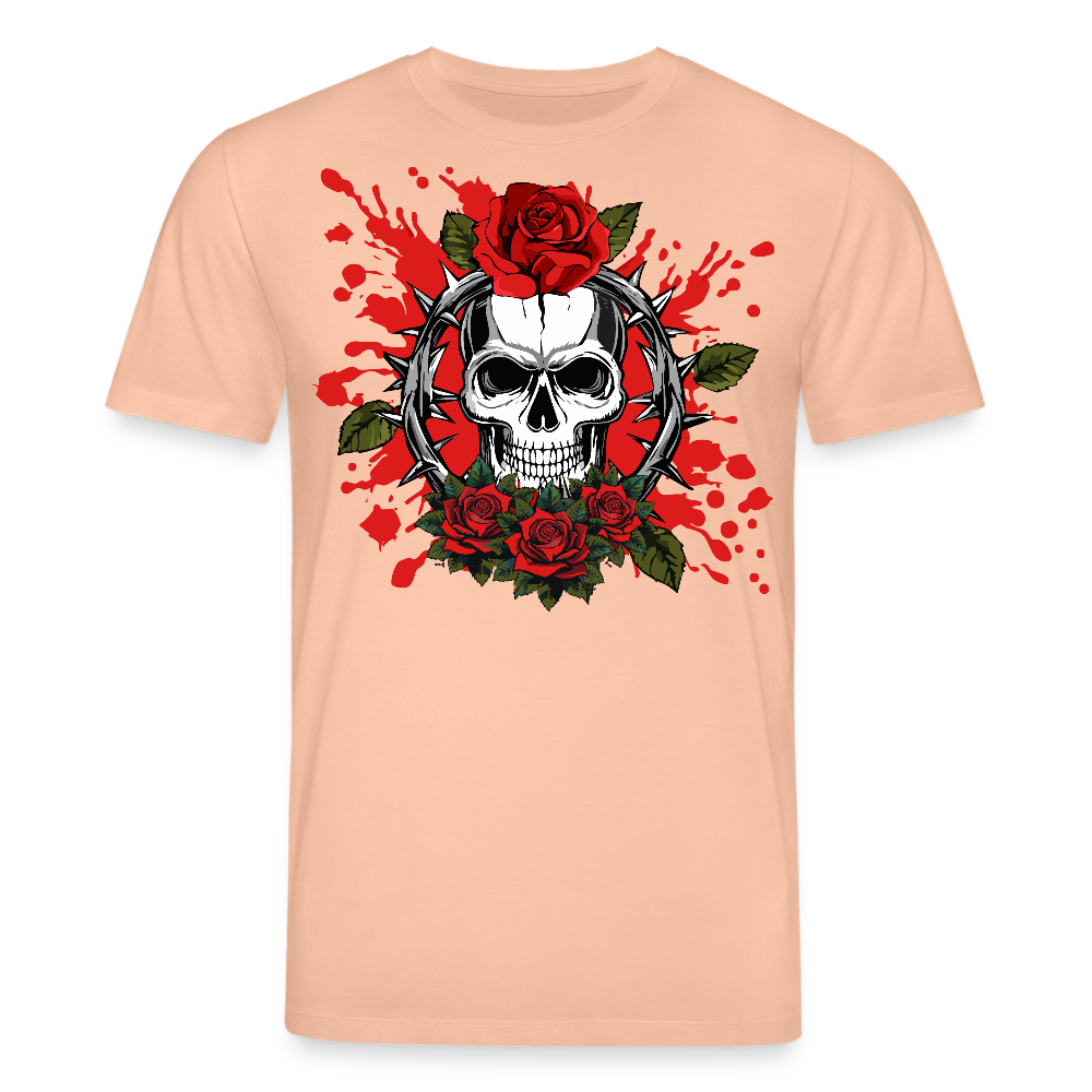 Unisex Bio-T-Shirt mit ROSEN SKULL PRINT Vorderseite - Pfirsich
