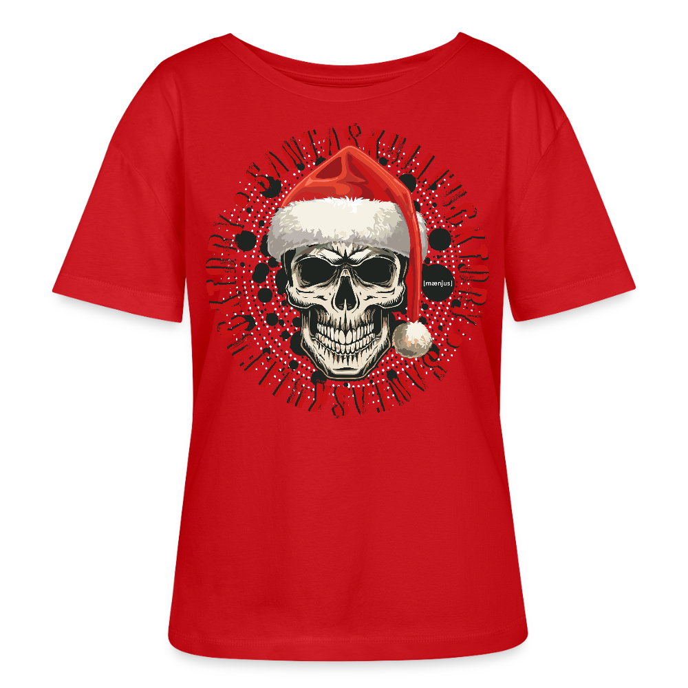 Rundhals Frauen Bio-T-Shirt mit SANTASKULL FUCKTORY PRINT - Rot