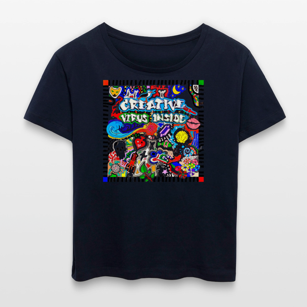 Relaxed Rundhals Frauen Bio-T-Shirt mit CREATIVE VIRUS INSIDE PRINT - Navy