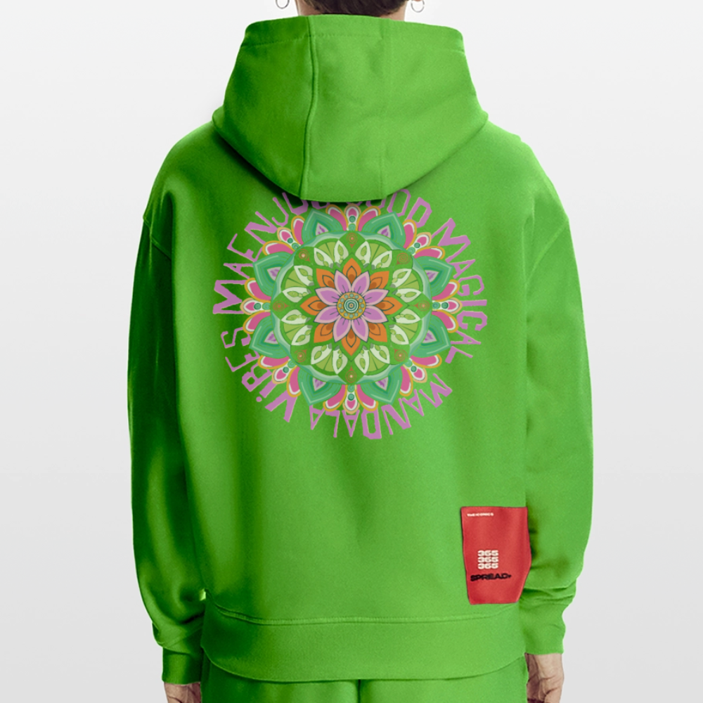 Heavyweight Oversized Organic Hoodie Made in EU mit Mandala Vibes Print - Apple Neon