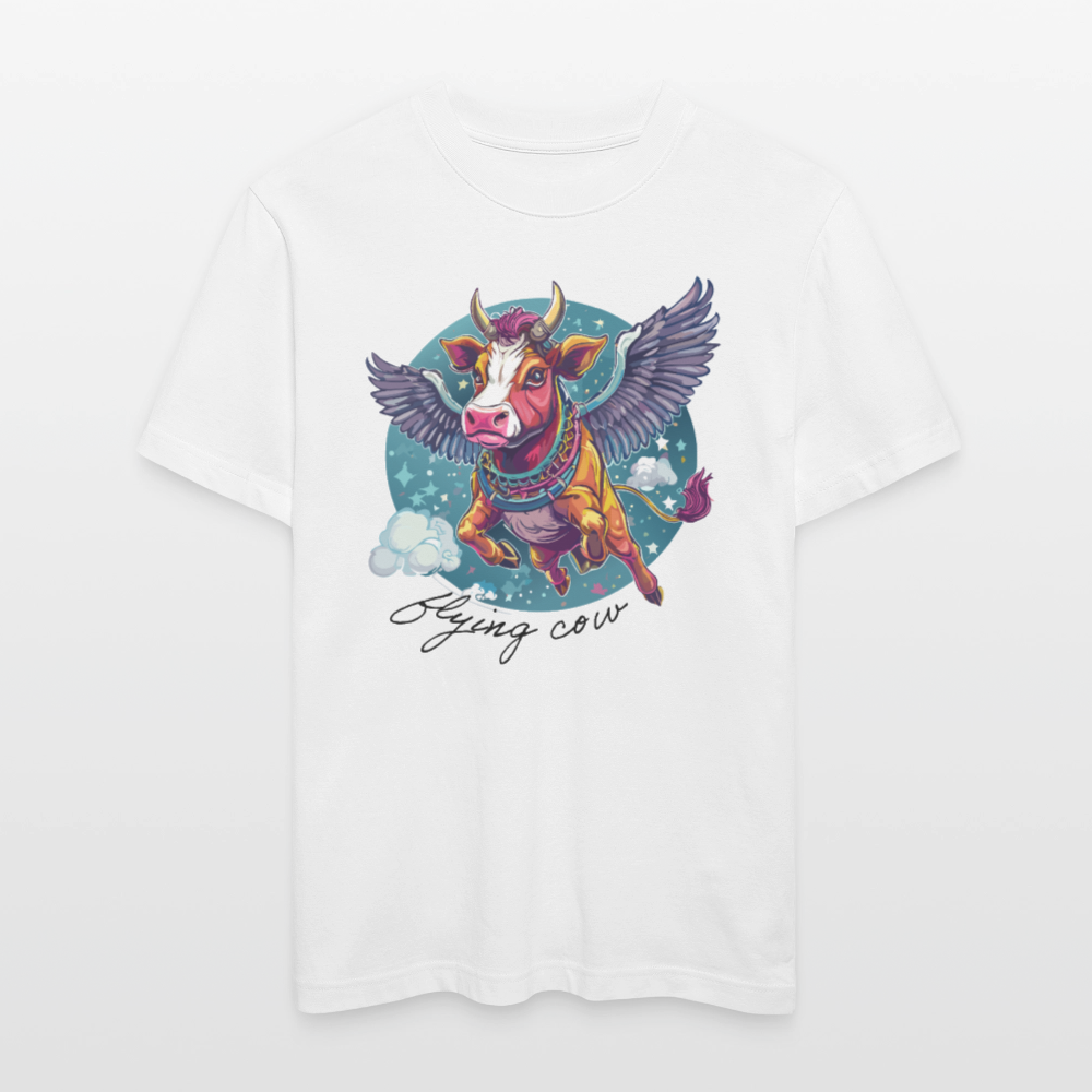 Relaxed Fit Unisex Bio-T-Shirt mit FLYING COW PRINT Vorderseite - Weiß