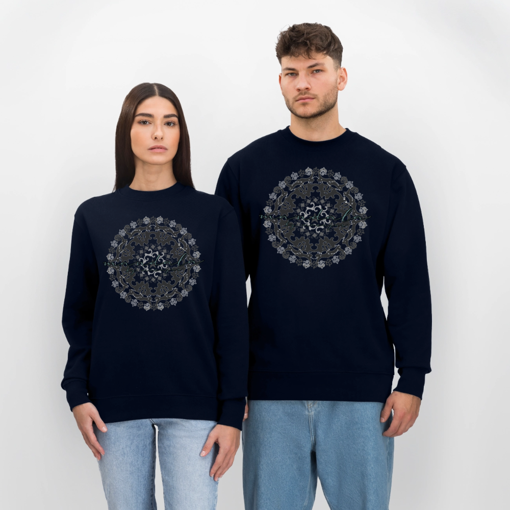 Unisex Bio-Sweatshirt mit BLACK MANDALA PRINT - Navy