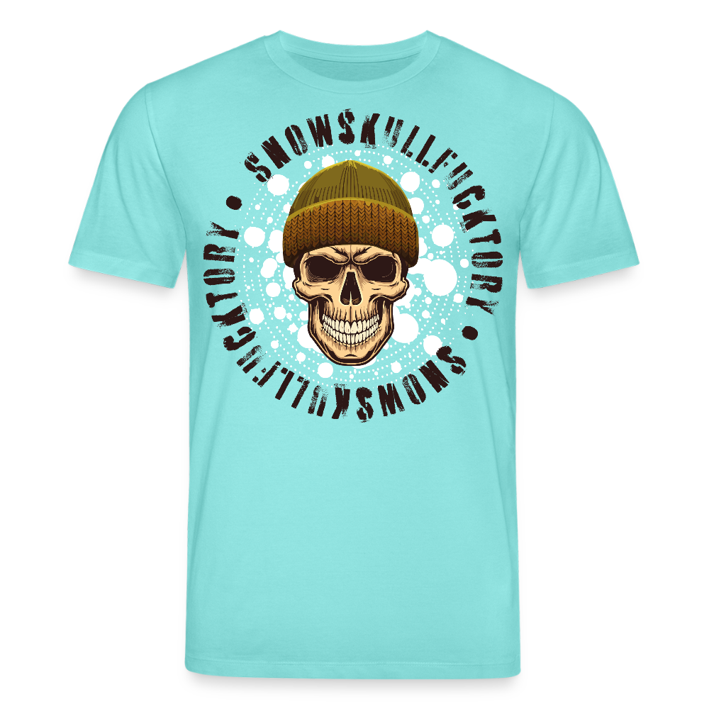 Unisex Bio-T-Shirt mit SNOWSKULL FUCKTORY PRINT Vorderseite - Poolblau