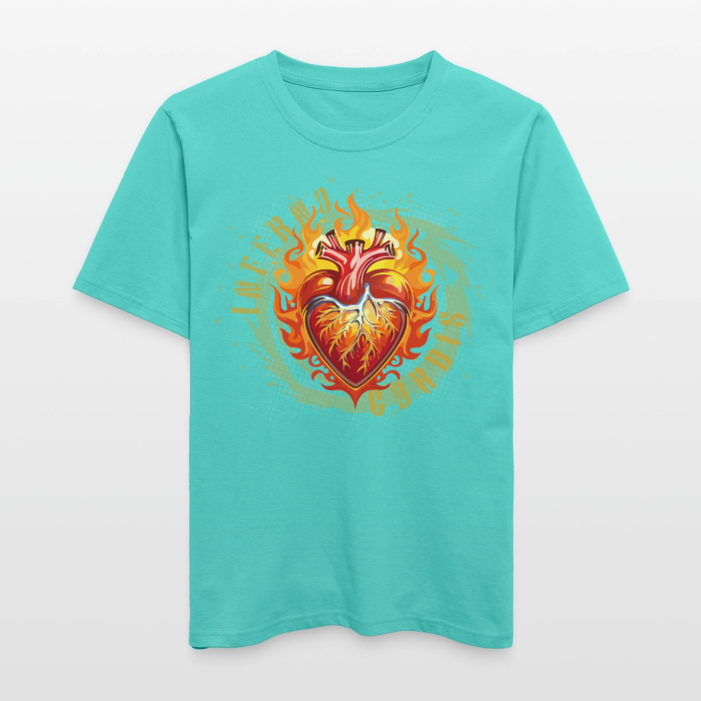 Unisex Bio-T-Shirt mit FEUERHERZ ORANGE PRINT - Poolblau