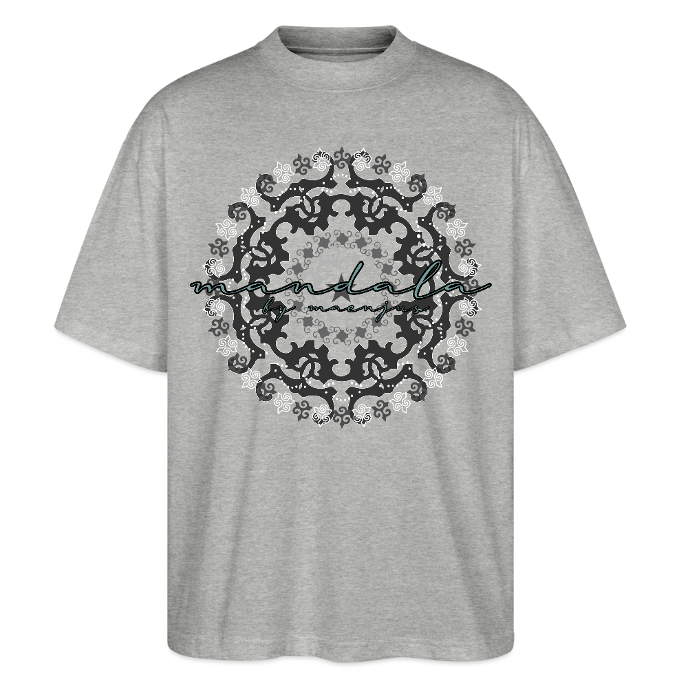 Oversized Unisex Bio T-Shirt mit BLACK MANDALA PRINT - Grau meliert