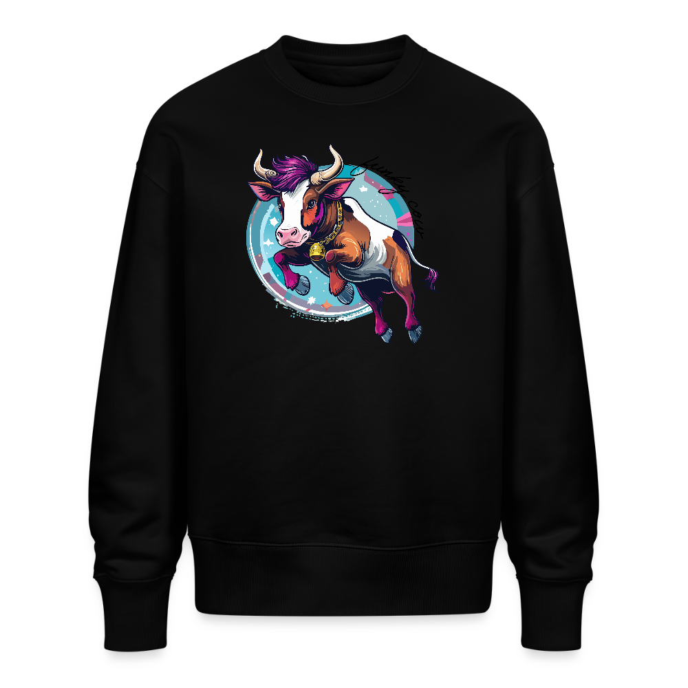 Unisex Oversize Pullover mit FUNKY COW PRINT - Schwarz