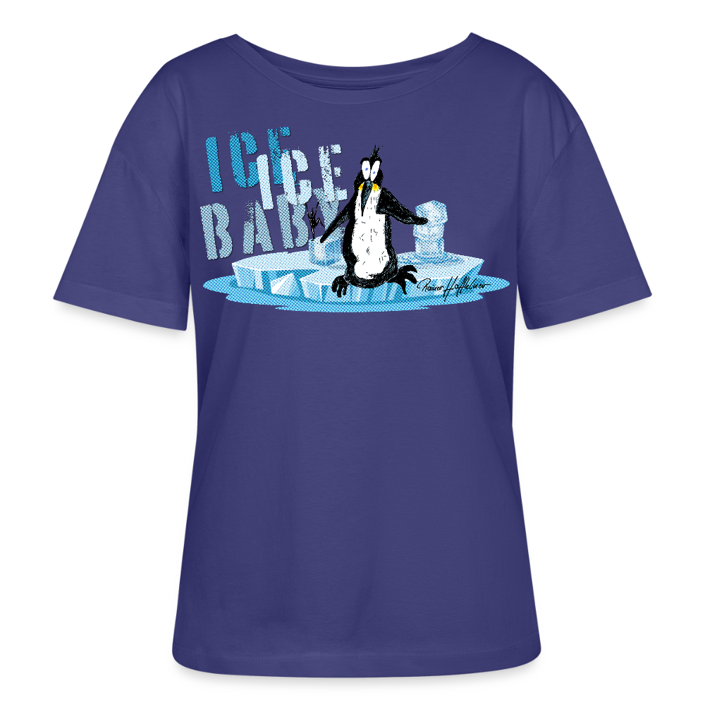 Relaxed Rundhals Frauen Bio-T-Shirt mit ICE ICE BABY PINGUIN PRINT - Dämmerung
