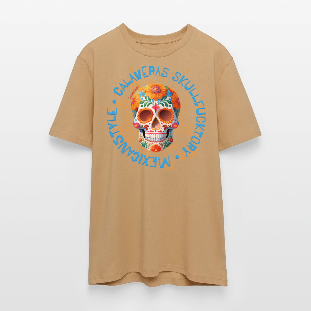 Unisex Bio-T-Shirt mit CALAVERAS MEXICANSTYLE PRINT Vorderseite - Karamell 