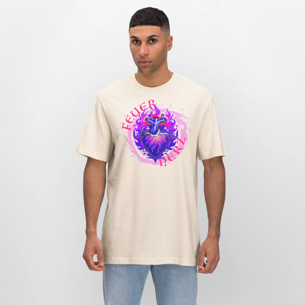 Unisex Bio-T-Shirt mit FEUERHERZ LILA PRINT - Naturweiß 