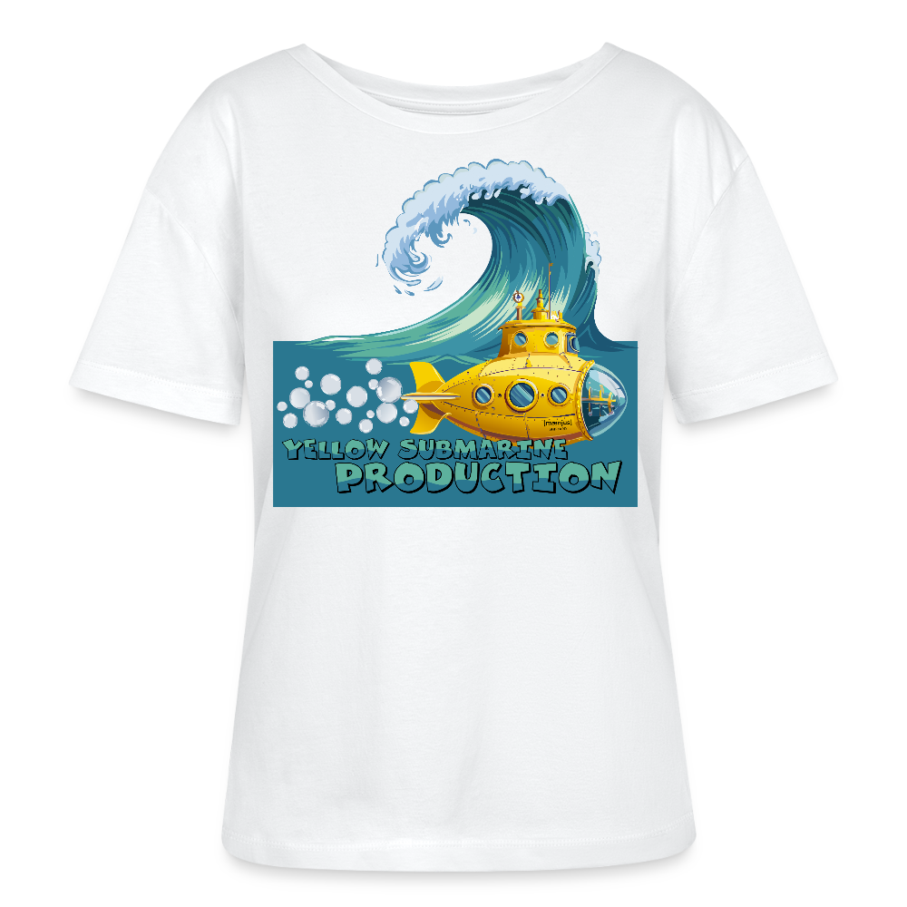 Relaxed Rundhals Frauen Bio-T-Shirt mit YELLOW SUBMARINE PRODUCTION PRINT - Weiß