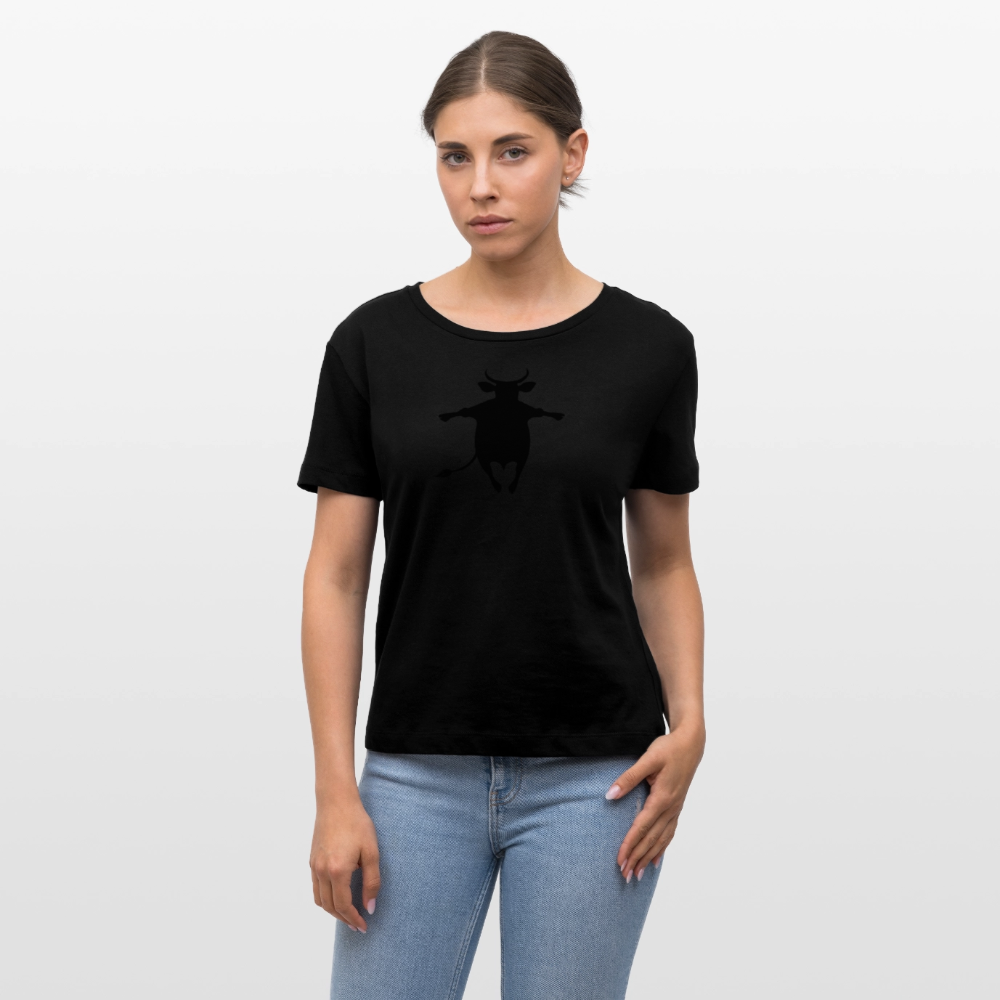 Frauen T-Shirt mit HAPPY COW PRINT - Schwarz