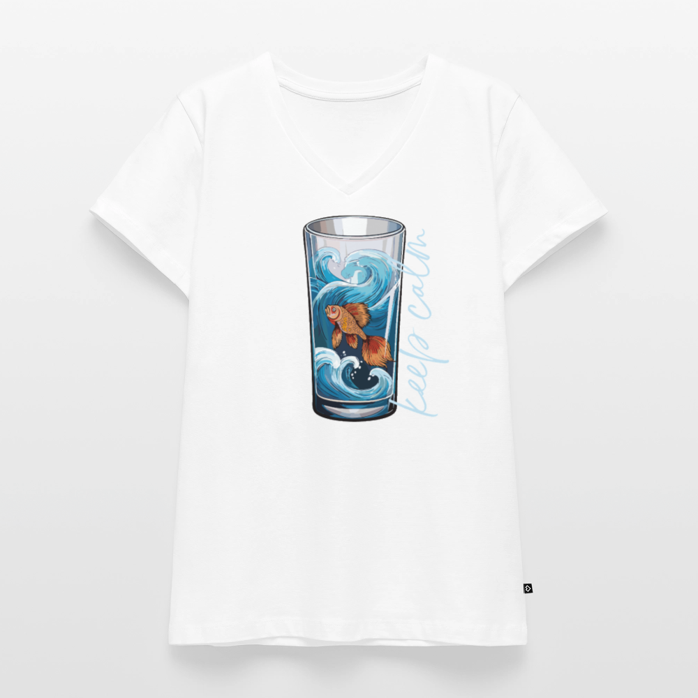 Frauen Bio-T-Shirt mit V-Ausschnitt mit KEEP CALM PRINT - Weiß