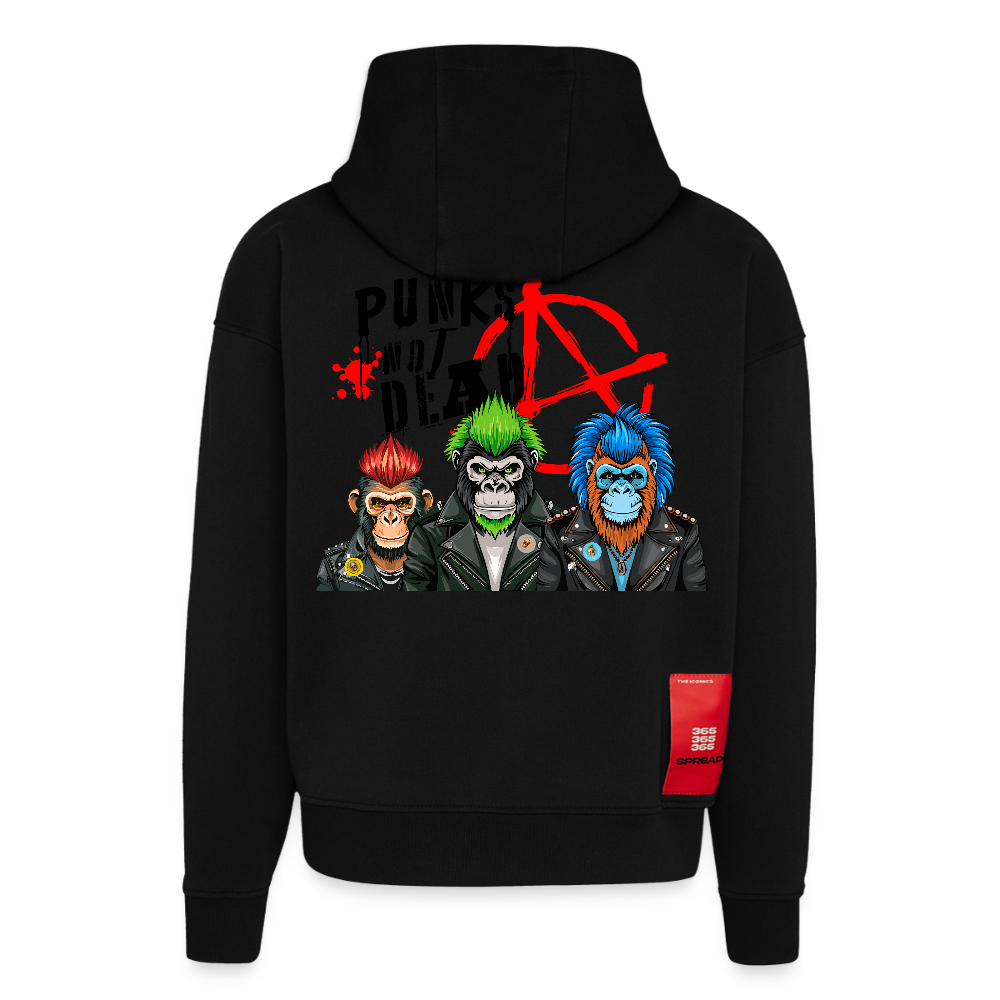 Heavyweight Oversized Organic Hoodie mit PUNKS NOT DEAD PRINT - SOLID BLACK