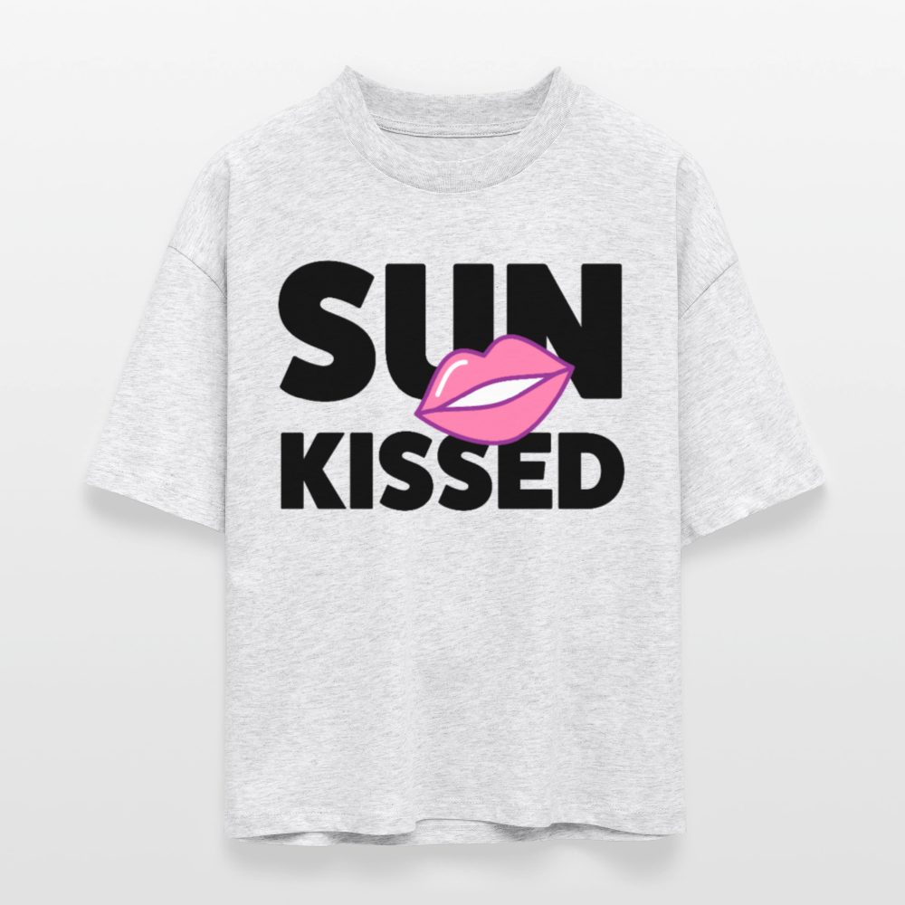 Frauen Boxy Bio-T-Shirt mit SUN KISSED PRINT - Weiß meliert