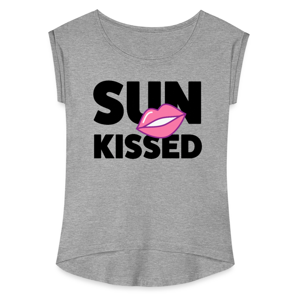 Frauen T-Shirt mit gerollten Ärmeln mit SUN KISSED PRINT - Grau meliert