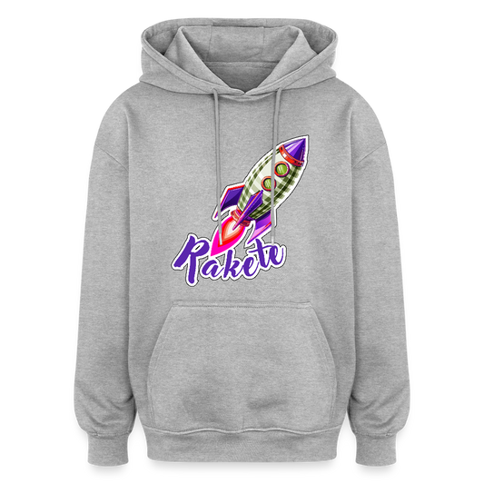 Oversized Unisex Hoodie mit RAKETE PRINT - Grau meliert