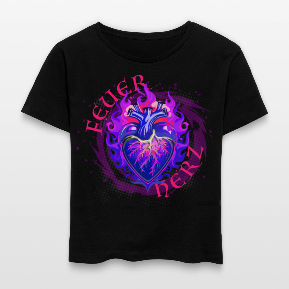 Frauen T-Shirt mit FEUERHERZ LILA PRINT - Schwarz