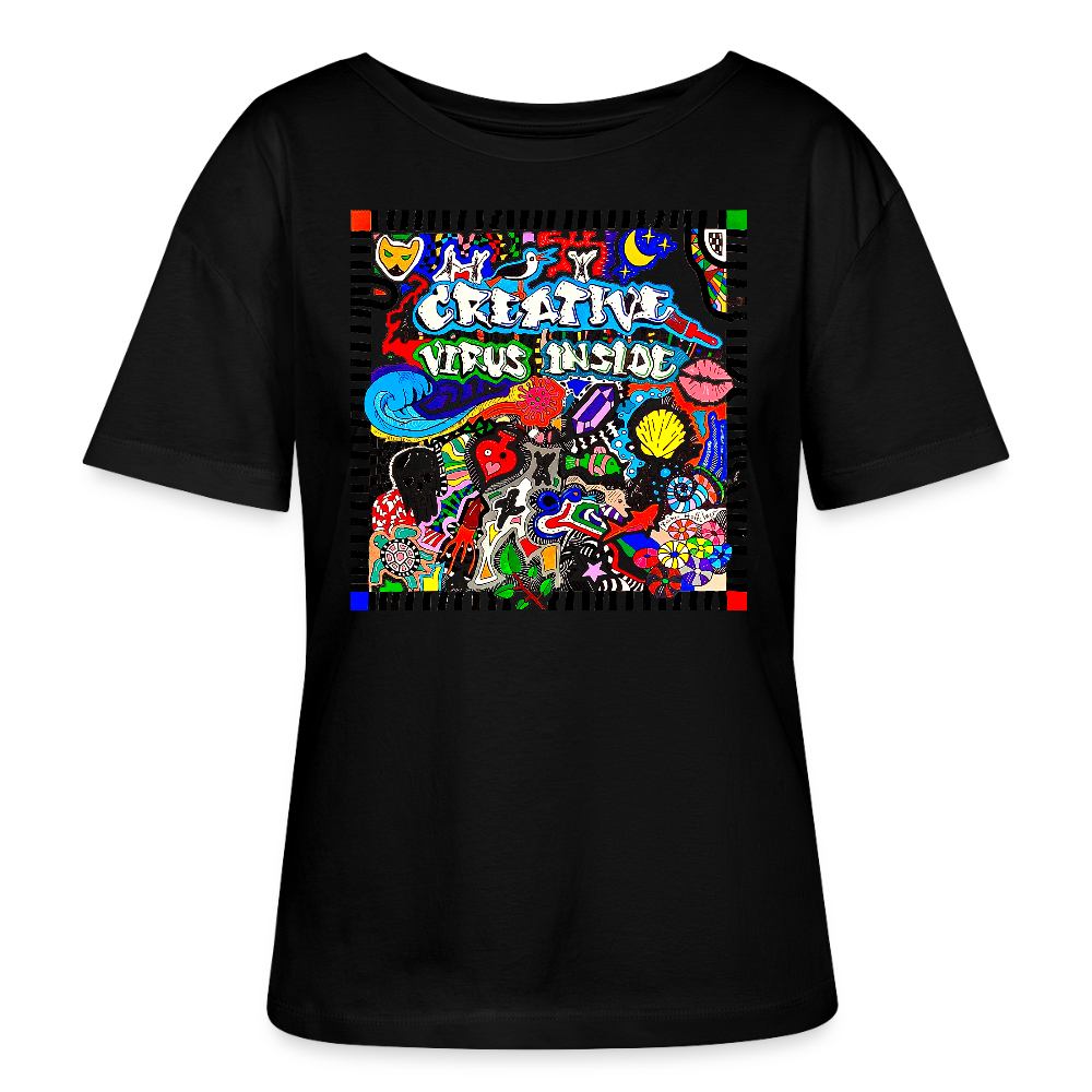 Relaxed Rundhals Frauen Bio-T-Shirt mit CREATIVE VIRUS INSIDE PRINT - Schwarz