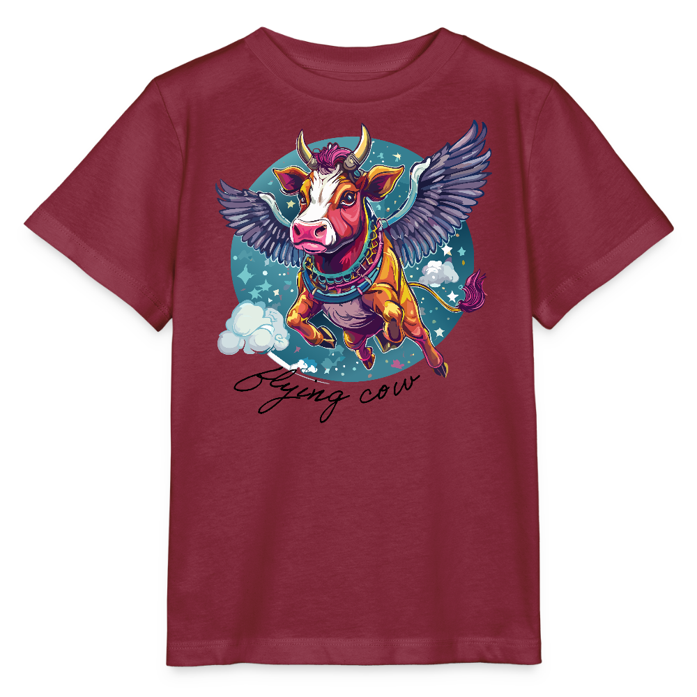 MNJS KIDS Bio T-Shirt mit FLYING COW PRINT - Burgunderrot