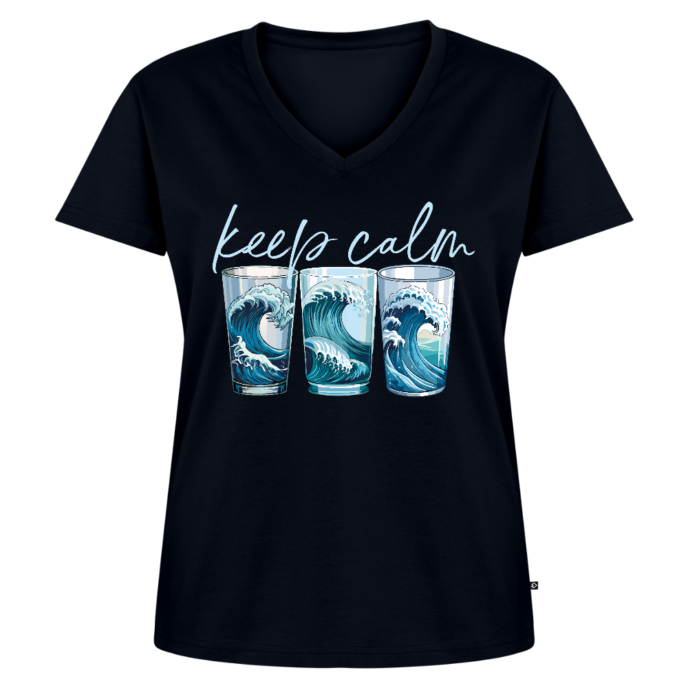 Frauen Bio-T-Shirt mit V-Ausschnitt mit KEEP CALM PRINT - Navy