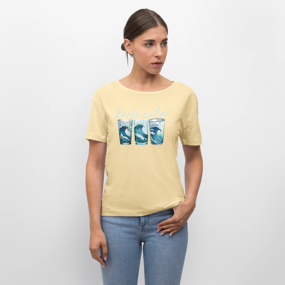 Relaxed Rundhals Frauen Bio-T-Shirt mit KEEP CALM PRINT - Creme