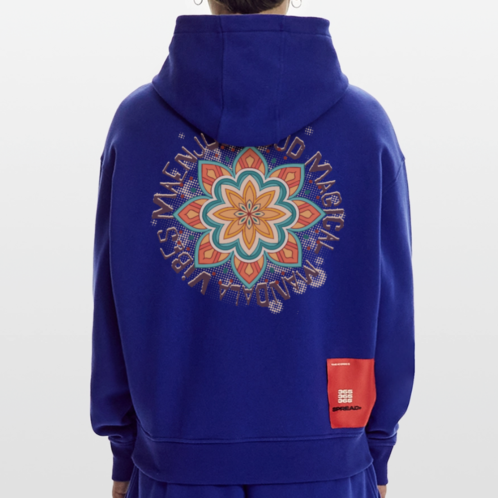 Heavyweight Oversized Organic Hoodie Made in EU mit Mandala Vibes Print - Iconic Blue