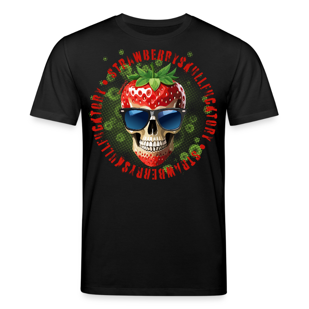 Unisex Bio-T-Shirt mit STRAWBERRY SKULL PRINT Vorderseite - Schwarz