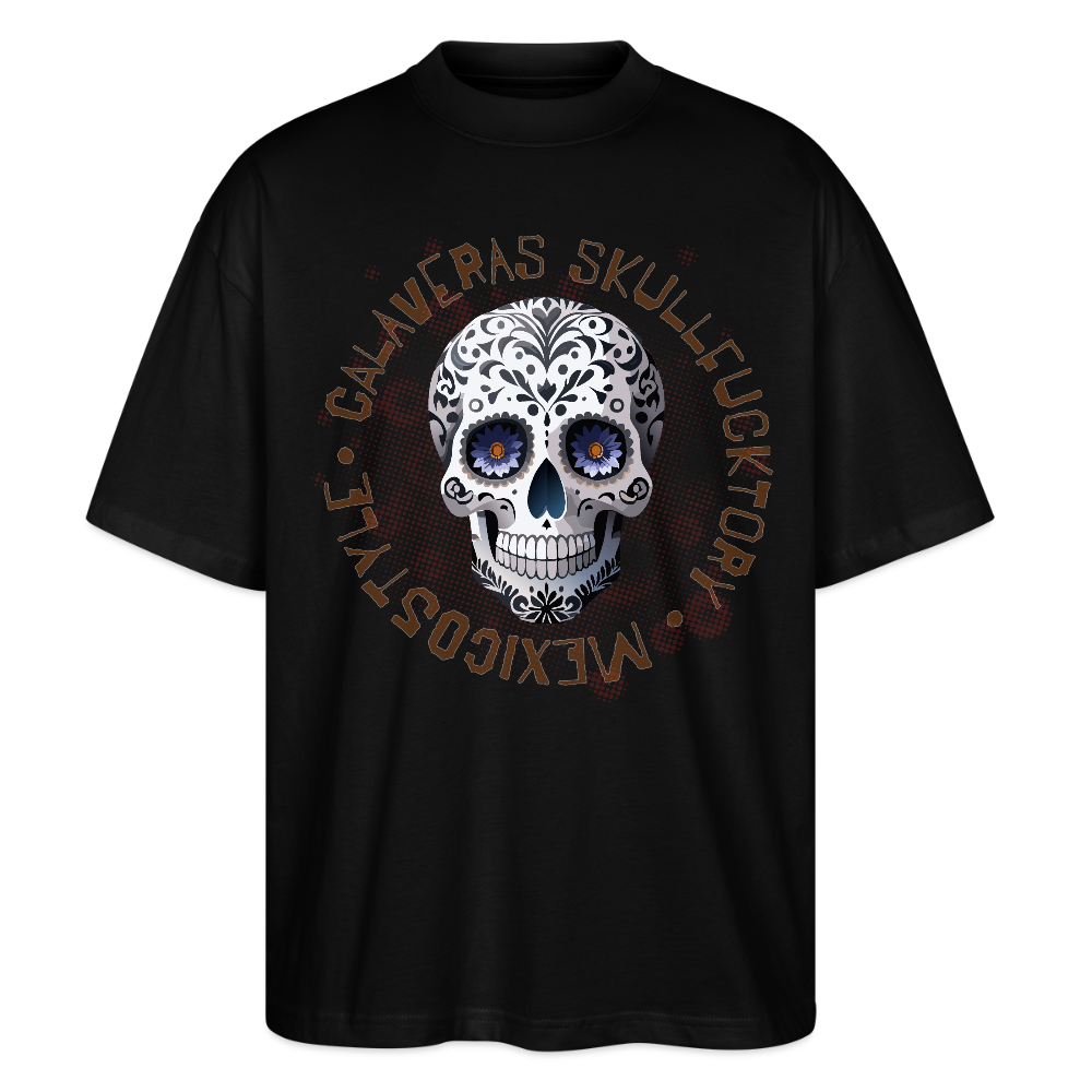 Oversized Unisex T-Shirt mit CALAVERAS SKULLPRINT - Schwarz