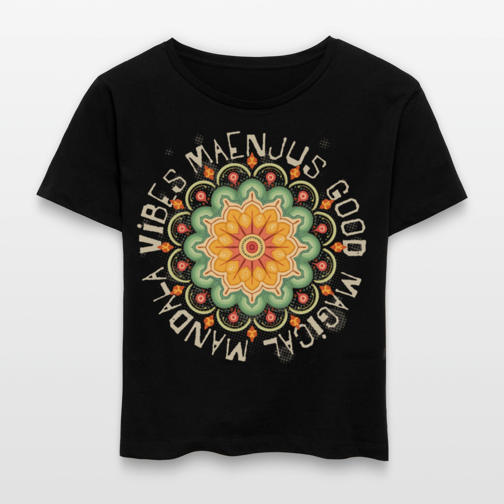 Rundhals Frauen Bio-T-Shirt mit Mandala Vibes PRINT - Schwarz
