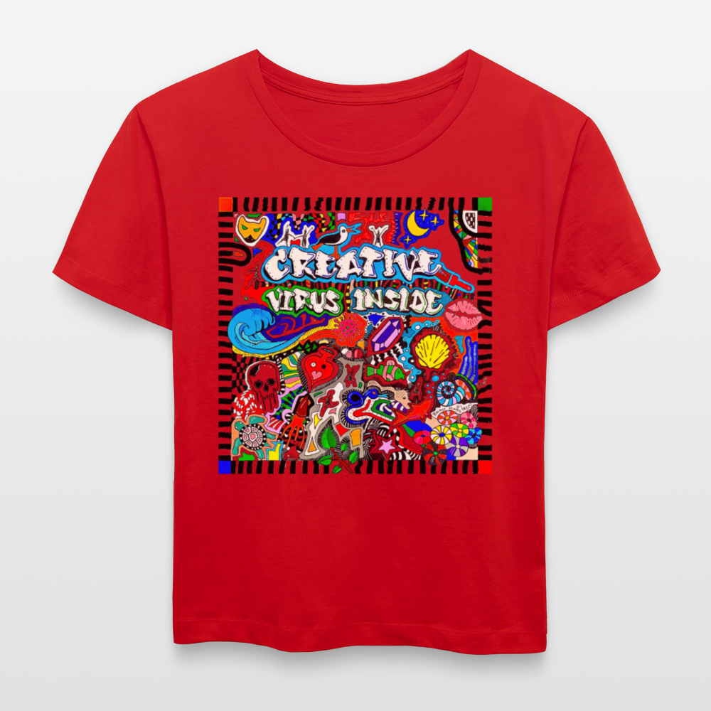 Relaxed Rundhals Frauen Bio-T-Shirt mit CREATIVE VIRUS INSIDE PRINT - Rot