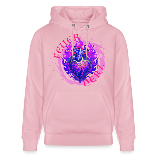 Unisex Bio-Hoodie mit FEUERHERZ LILA PRINT - Hellrosa