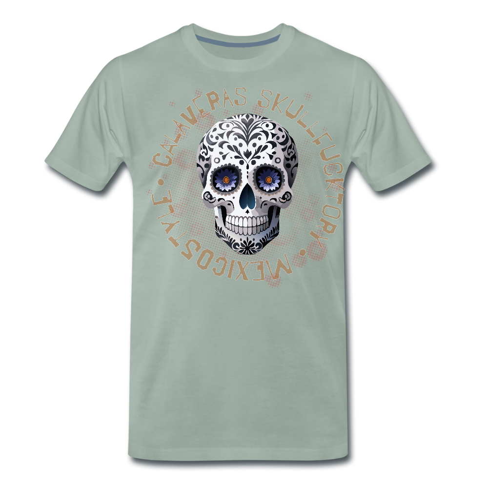 Männer Premium T-Shirt mit CALAVERAS SKULL PRINT - Graugrün