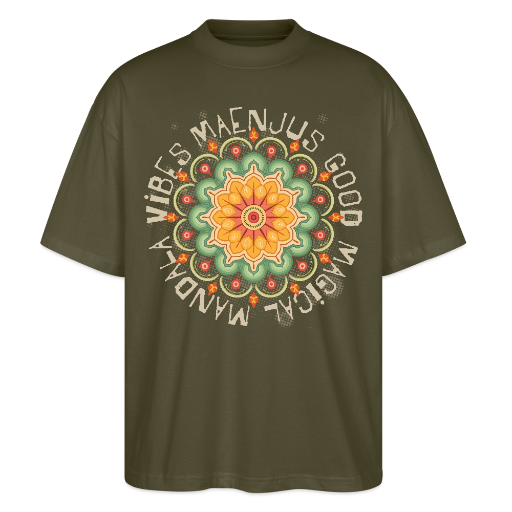 Oversized Unisex Bio T-Shirt mit MANDALA VIBES PRINT - Khaki