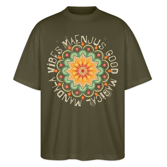 Oversized Unisex Bio T-Shirt mit MANDALA VIBES PRINT - Khaki