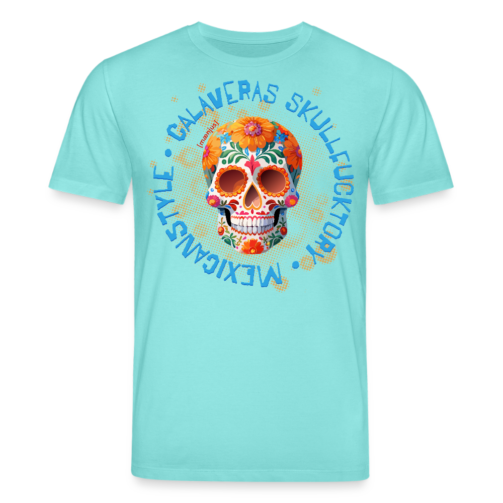 Unisex Bio-T-Shirt mit CALAVERAS MEXICANSTYLE PRINT Vorderseite - Poolblau