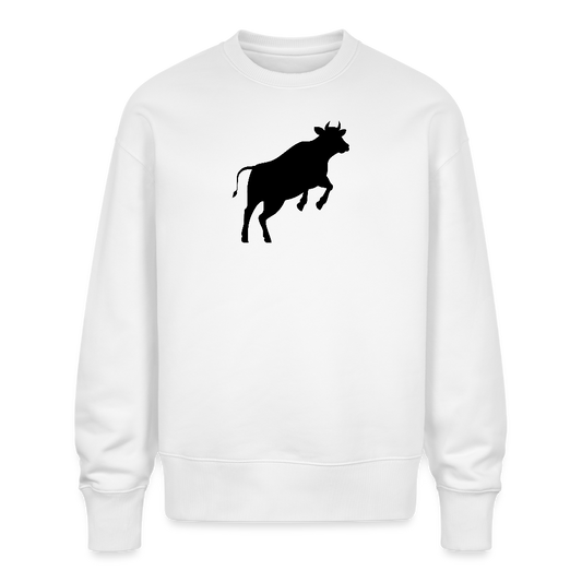 Unisex Oversize Pullover mit JUMPING COW PRINT - Weiß