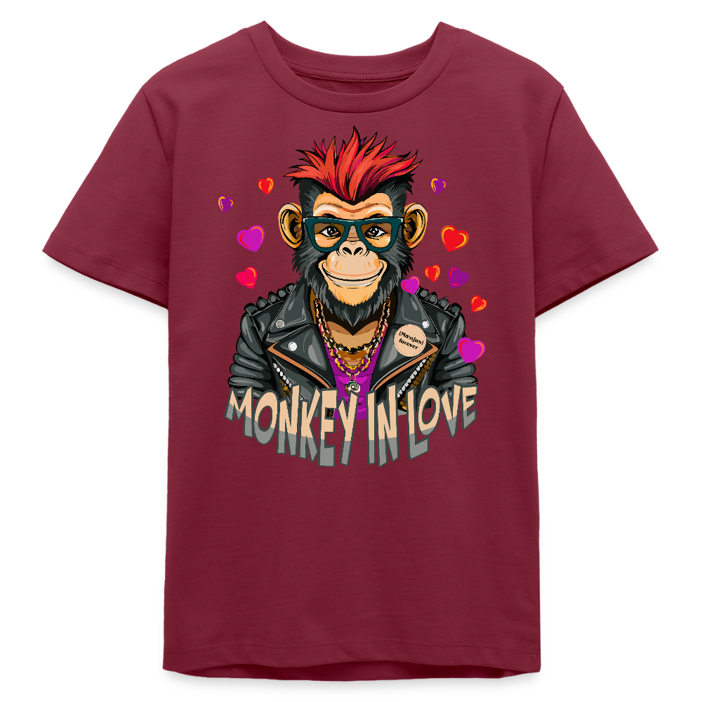 MNJS TEENS Bio T-Shirt mit MONKEY IN LOVE PRINT - Burgunderrot