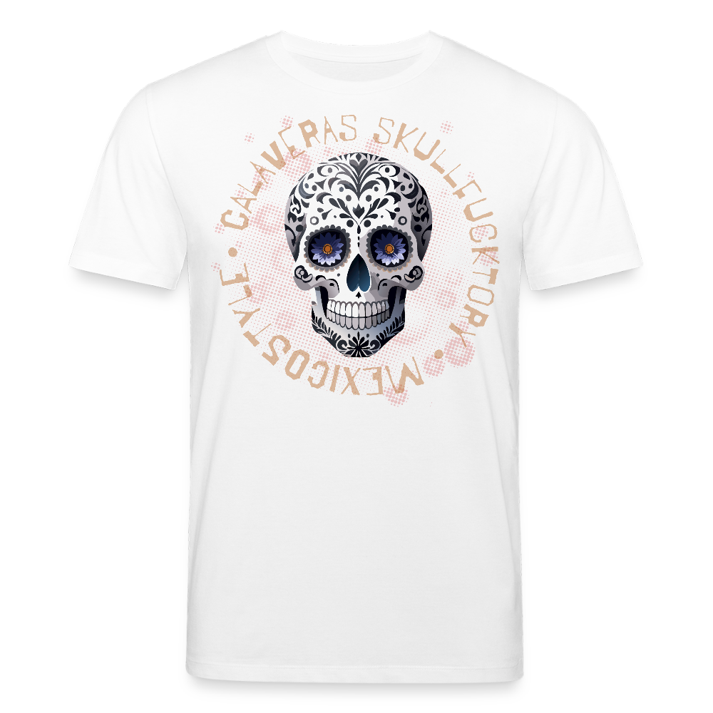 Unisex Bio-T-Shirt mit CALAVERAS SKULL PRINT Vorderseite - Weiß