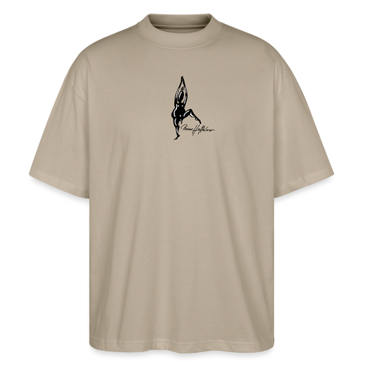 Oversized Unisex Bio T-Shirt mit TUSCHEMÄNNCHEN PRINT - Steingrau