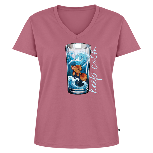 Frauen Bio-T-Shirt mit V-Ausschnitt mit KEEP CALM PRINT - Mauve