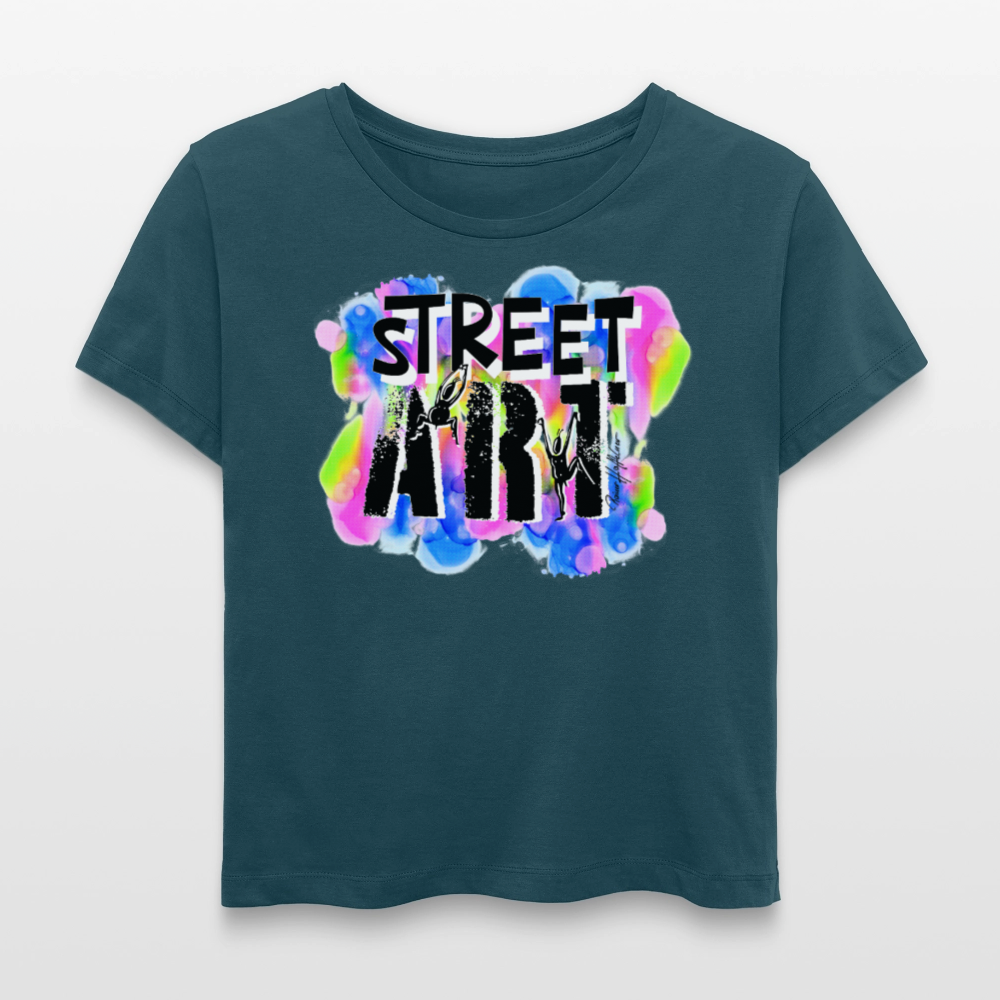 Relaxed Rundhals Frauen Bio-T-Shirt mit STREET ART PRINT - Dunkles Petrol