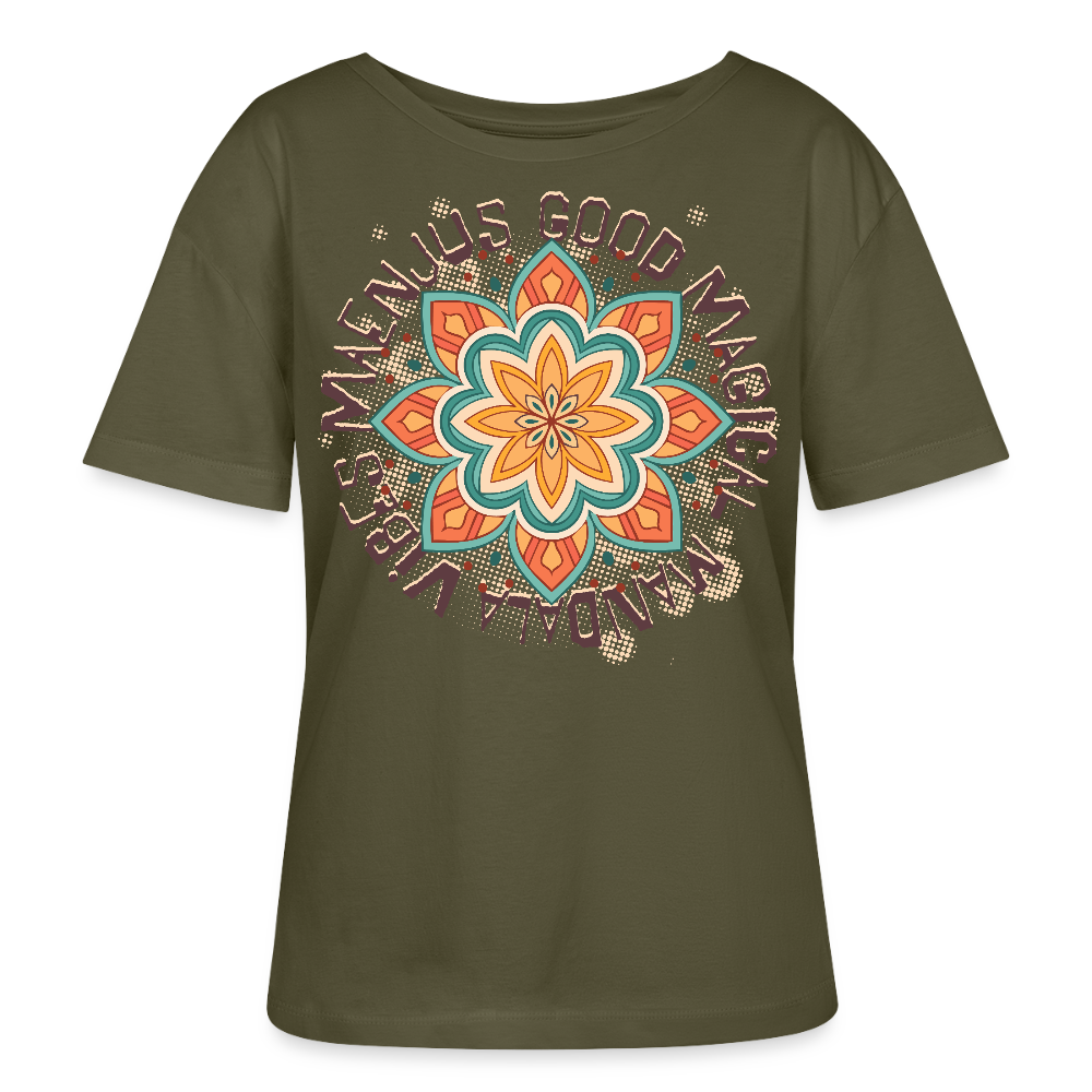 Rundhals Frauen Bio-T-Shirt mit Mandala Vibes PRINT - Khaki