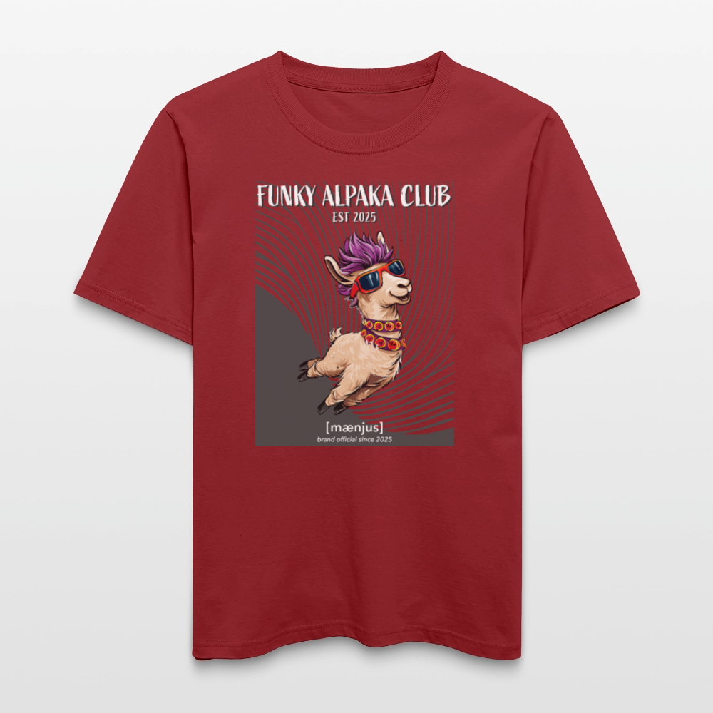 Unisex Bio-T-Shirt mit FUNKY ALPAKA CLUB PRINT Vorderseite - Erdrot