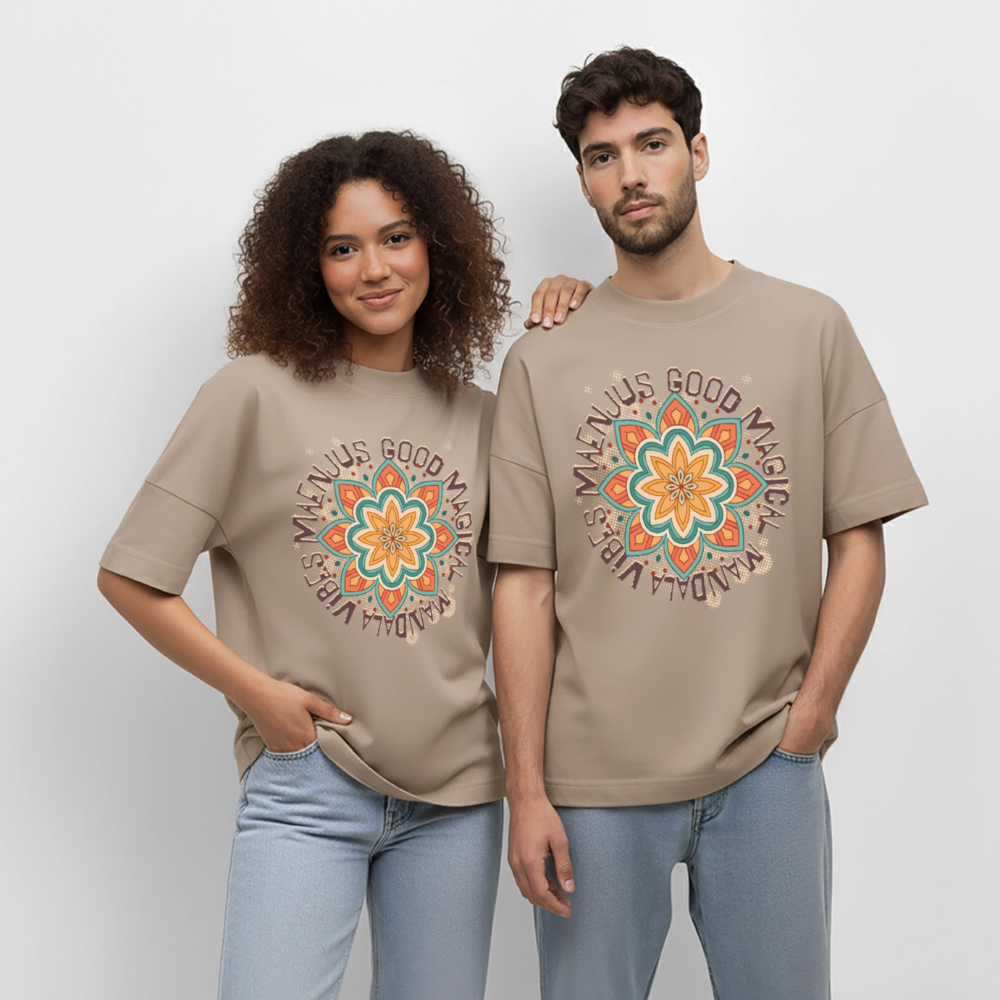 Oversized Unisex Bio T-Shirt mit MANDALA VIBES PRINT - Steingrau