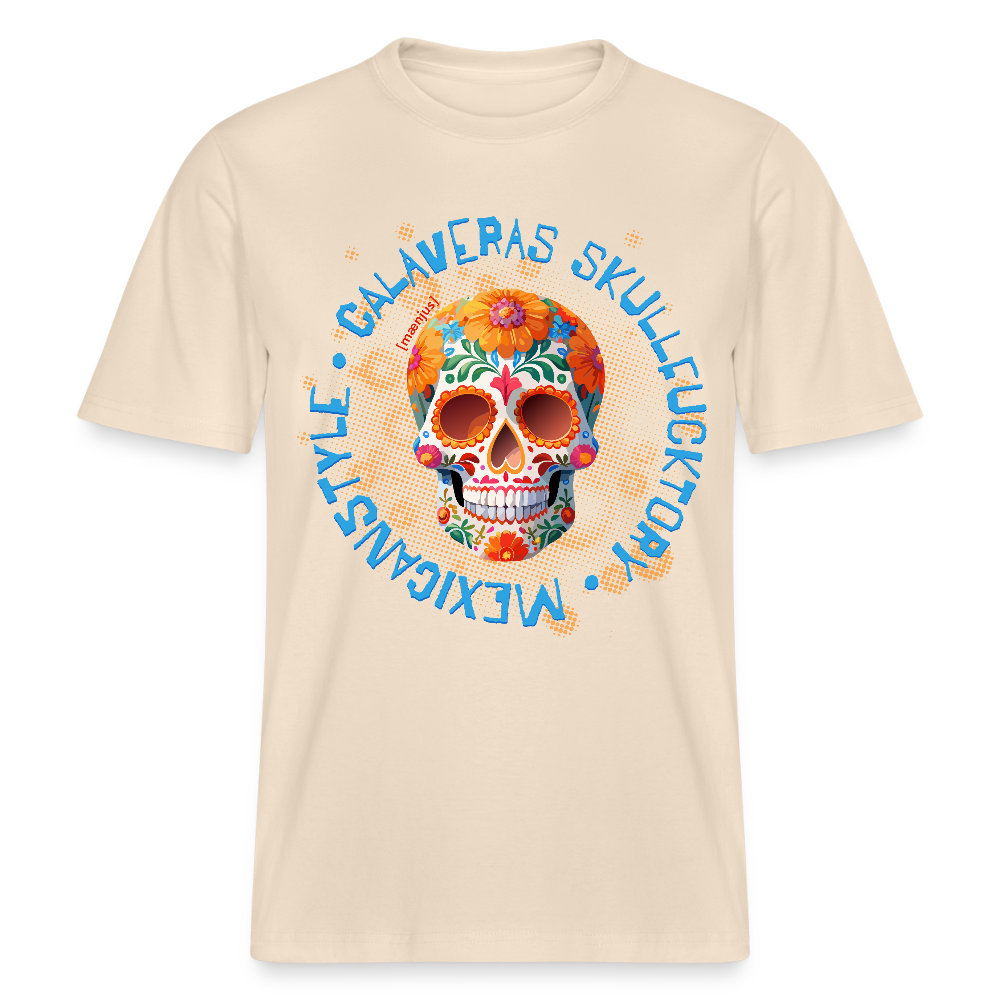 Relaxed Fit Unisex Bio-T-Shirt mit CALAVERAS MEXICANSTYLE PRINT Vorderseite - Weißgrau