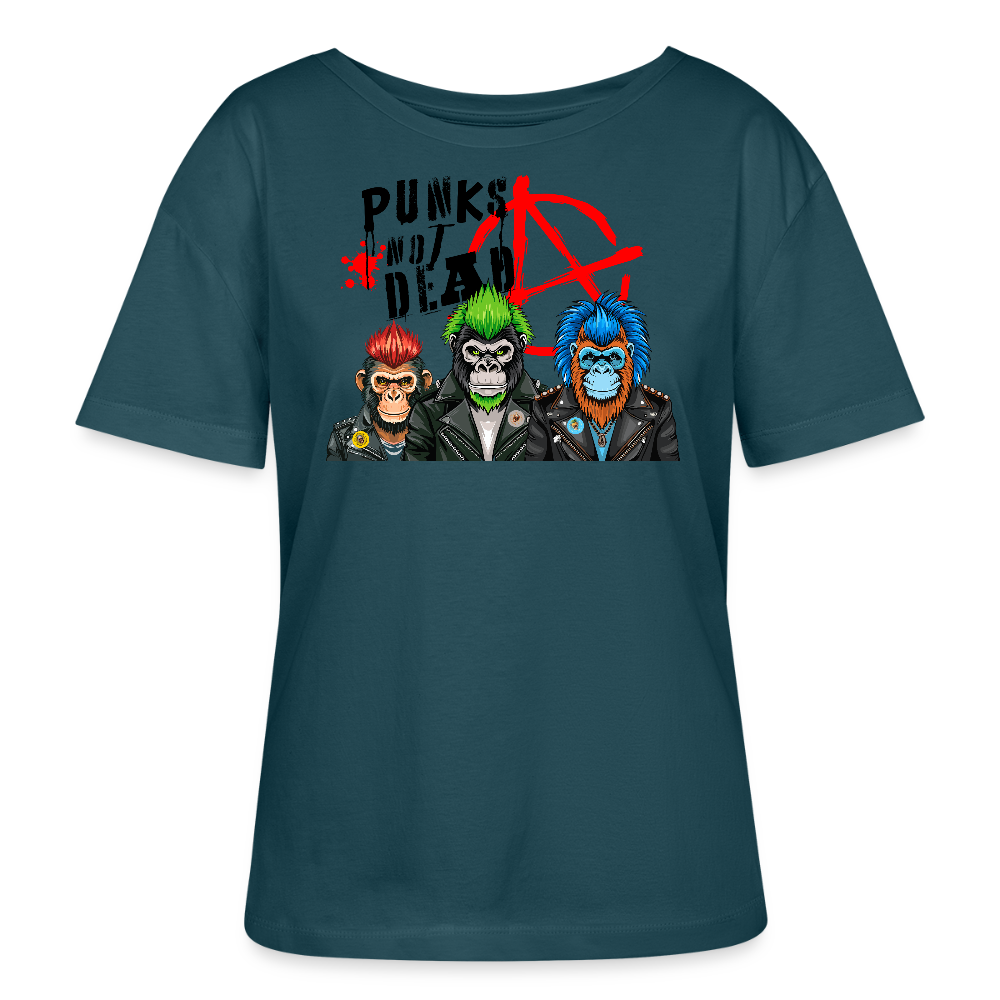 Frauen T-Shirt mit PUNKS NOT DEAD PRINT - Dunkles Petrol